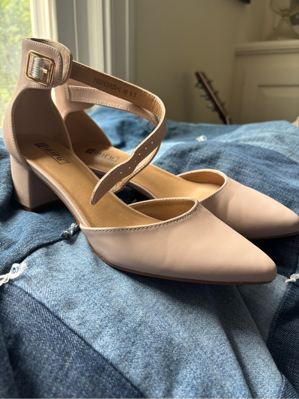 IDIFU Pointed Toe Ankle Strap Heels - Blush Pink